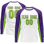 Custom White Purple Crew Neck Raglan Long Sleeve Performance T-Shirt | BuyFootballJersey