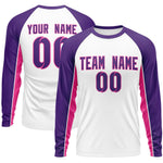 Custom White Purple Crew Neck Raglan Long Sleeve Performance T-Shirt | BuyFootballJersey