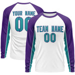 Custom White Purple Crew Neck Raglan Long Sleeve Performance T-Shirt | BuyFootballJersey