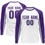 Custom White Purple Crew Neck Raglan Long Sleeve Performance T-Shirt | BuyFootballJersey