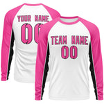 Custom White Pink Crew Neck Raglan Long Sleeve Performance T-Shirt | BuyFootballJersey