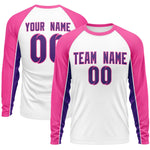 Custom White Pink Crew Neck Raglan Long Sleeve Performance T-Shirt | BuyFootballJersey