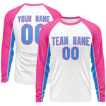 Custom White Pink Crew Neck Raglan Long Sleeve Performance T-Shirt | BuyFootballJersey
