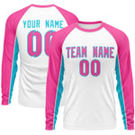 Custom White Pink Crew Neck Raglan Long Sleeve Performance T-Shirt | BuyFootballJersey