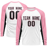 Custom White Light Pink Crew Neck Raglan Long Sleeve Performance T-Shirt | BuyFootballJersey