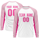 Custom White Light Pink Crew Neck Raglan Long Sleeve Performance T-Shirt | BuyFootballJersey