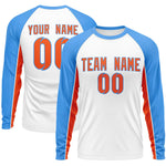 Custom White Powder Blue Crew Neck Raglan Long Sleeve Performance T-Shirt | BuyFootballJersey