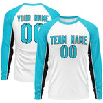Custom White Sky Blue Crew Neck Raglan Long Sleeve Performance T-Shirt | BuyFootballJersey
