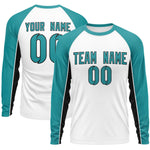 Custom White Aqua Crew Neck Raglan Long Sleeve Performance T-Shirt | BuyFootballJersey