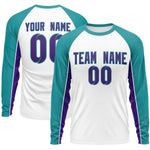 Custom White Aqua Crew Neck Raglan Long Sleeve Performance T-Shirt | BuyFootballJersey