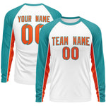 Custom White Aqua Crew Neck Raglan Long Sleeve Performance T-Shirt | BuyFootballJersey