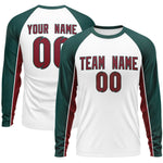 Custom White Midnight Green Crew Neck Raglan Long Sleeve Performance T-Shirt | BuyFootballJersey