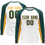 Custom White Midnight Green Crew Neck Raglan Long Sleeve Performance T-Shirt | BuyFootballJersey