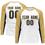 Custom White Old Gold Crew Neck Raglan Long Sleeve Performance T-Shirt | BuyFootballJersey