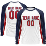 Custom White Navy Crew Neck Raglan Long Sleeve Performance T-Shirt | BuyFootballJersey