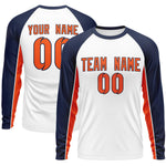 Custom White Navy Crew Neck Raglan Long Sleeve Performance T-Shirt | BuyFootballJersey