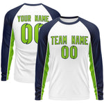 Custom White Navy Crew Neck Raglan Long Sleeve Performance T-Shirt | BuyFootballJersey
