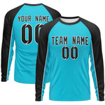 Custom Sky Blue Black Crew Neck Raglan Long Sleeve Performance T-Shirt | BuyFootballJersey