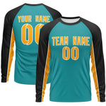 Custom Aqua Black Crew Neck Raglan Long Sleeve Performance T-Shirt | BuyFootballJersey