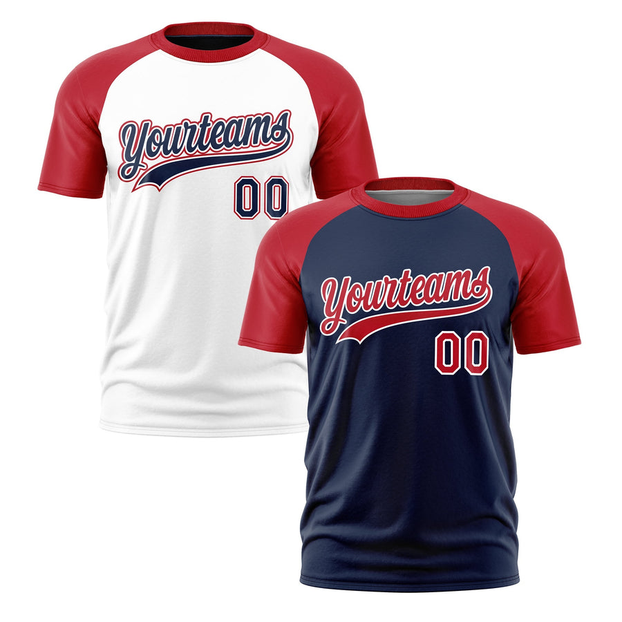 Custom Navy Red White T-shirt Reversible Raglan Sleeves Moisture-Wicking | BuyFootballJersey