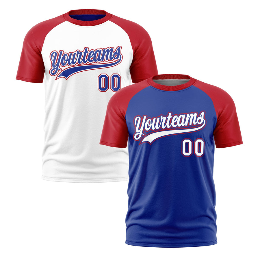 Custom Royal Blue Red White T-shirt Reversible Raglan Sleeves Quick Dry | BuyFootballJersey