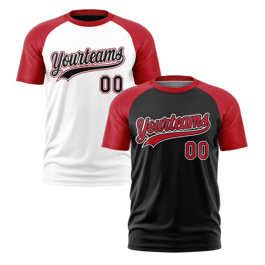Custom Red Black White T-shirt Reversible Raglan Sleeves Moisture-Wicking | BuyFootballJersey