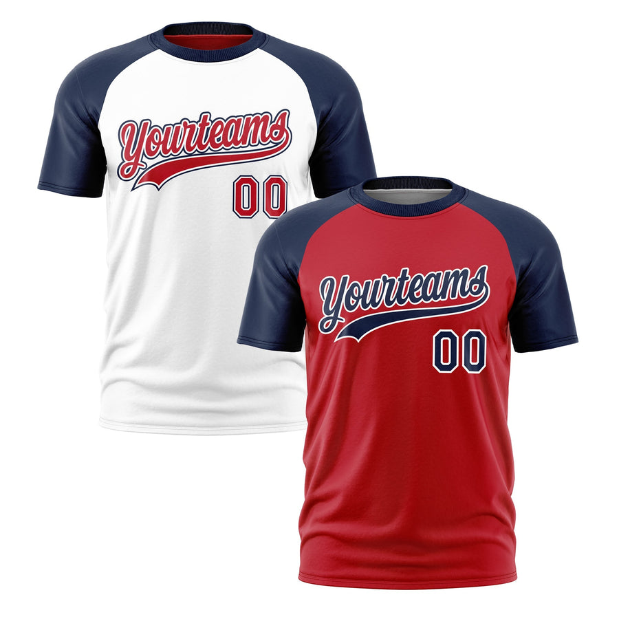 Custom Red Navy White T-shirt Reversible Raglan Sleeves Quick Dry | BuyFootballJersey