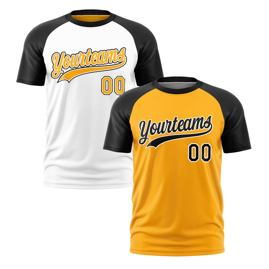 Custom Yellow Black White T-shirt Reversible Raglan Sleeves Quick Dry | BuyFootballJersey
