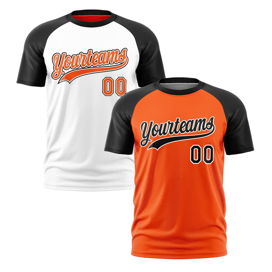 Custom Orange Black White T-shirt Reversible Raglan Sleeves Moisture-Wicking | BuyFootballJersey