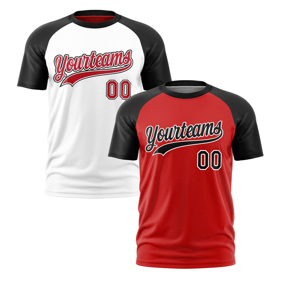 Custom Red Black White T-shirt Reversible Raglan Sleeves Quick Dry | BuyFootballJersey