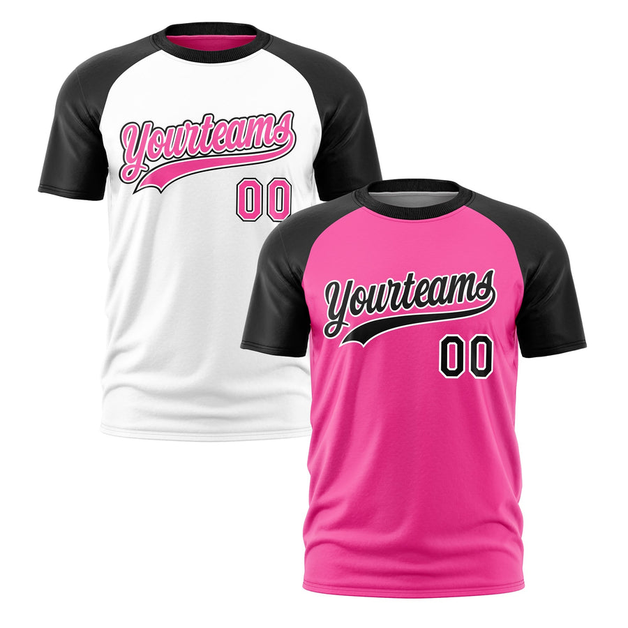 Custom Pink Black White T-shirt Reversible Raglan Sleeves Moisture-Wicking | BuyFootballJersey