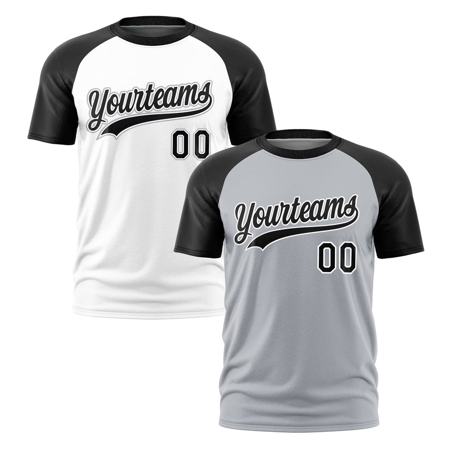 Custom Silver Black White T-shirt Reversible Raglan Sleeves Quick Dry | BuyFootballJersey