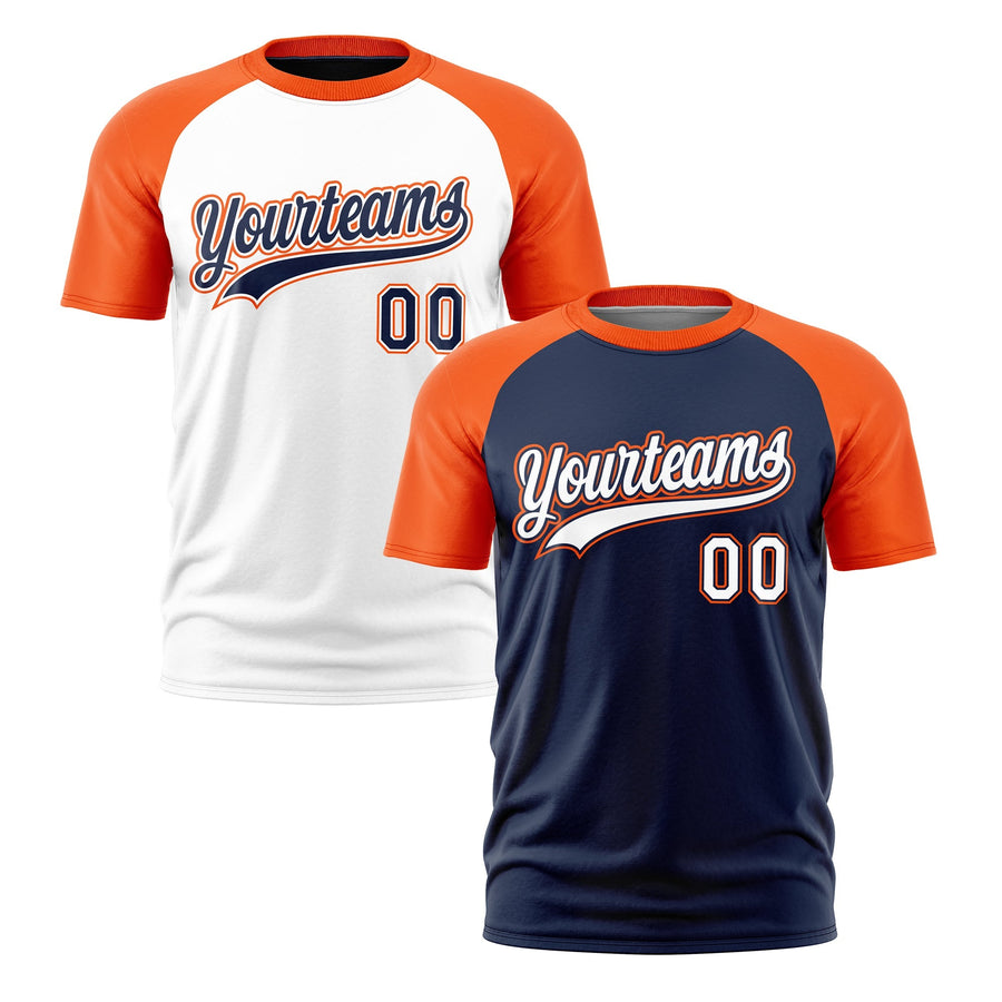 Custom Navy Orange White T-shirt Reversible Raglan Sleeves Moisture-Wicking | BuyFootballJersey