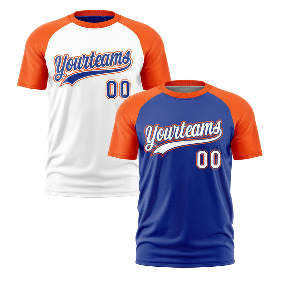 Custom Royal Blue Orange White T-shirt Reversible Raglan Sleeves Moisture-Wicking | BuyFootballJersey