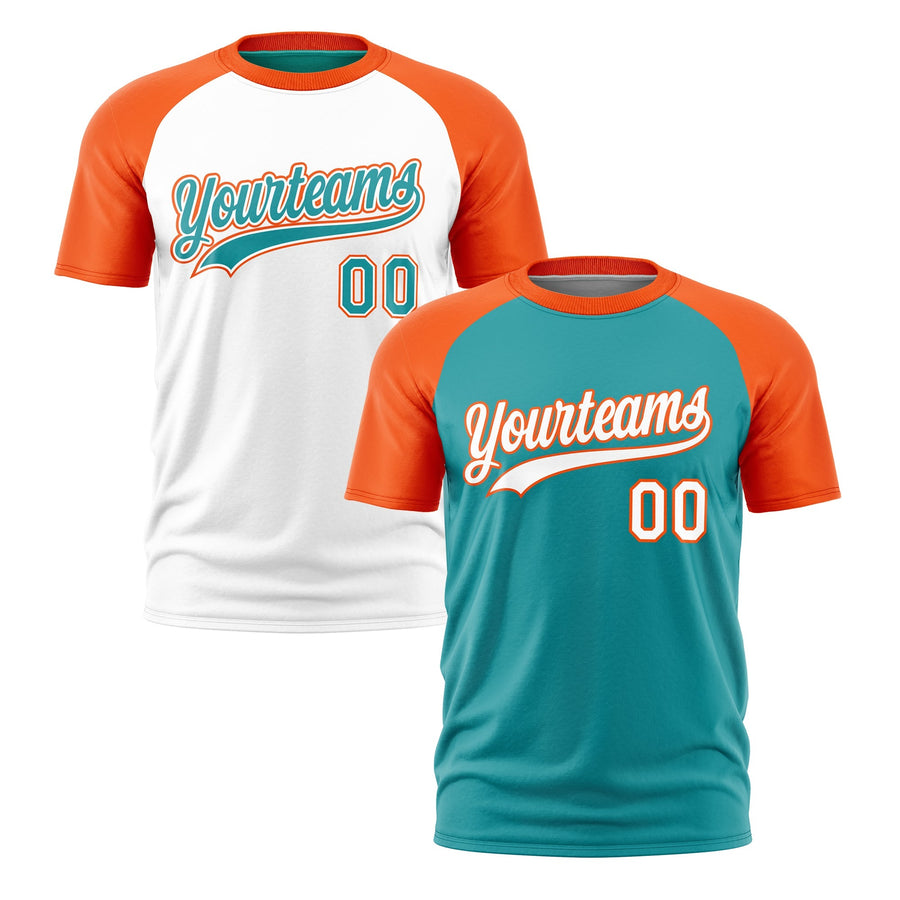 Custom Aqua Orange White T-shirt Reversible Raglan Sleeves Quick Dry | BuyFootballJersey