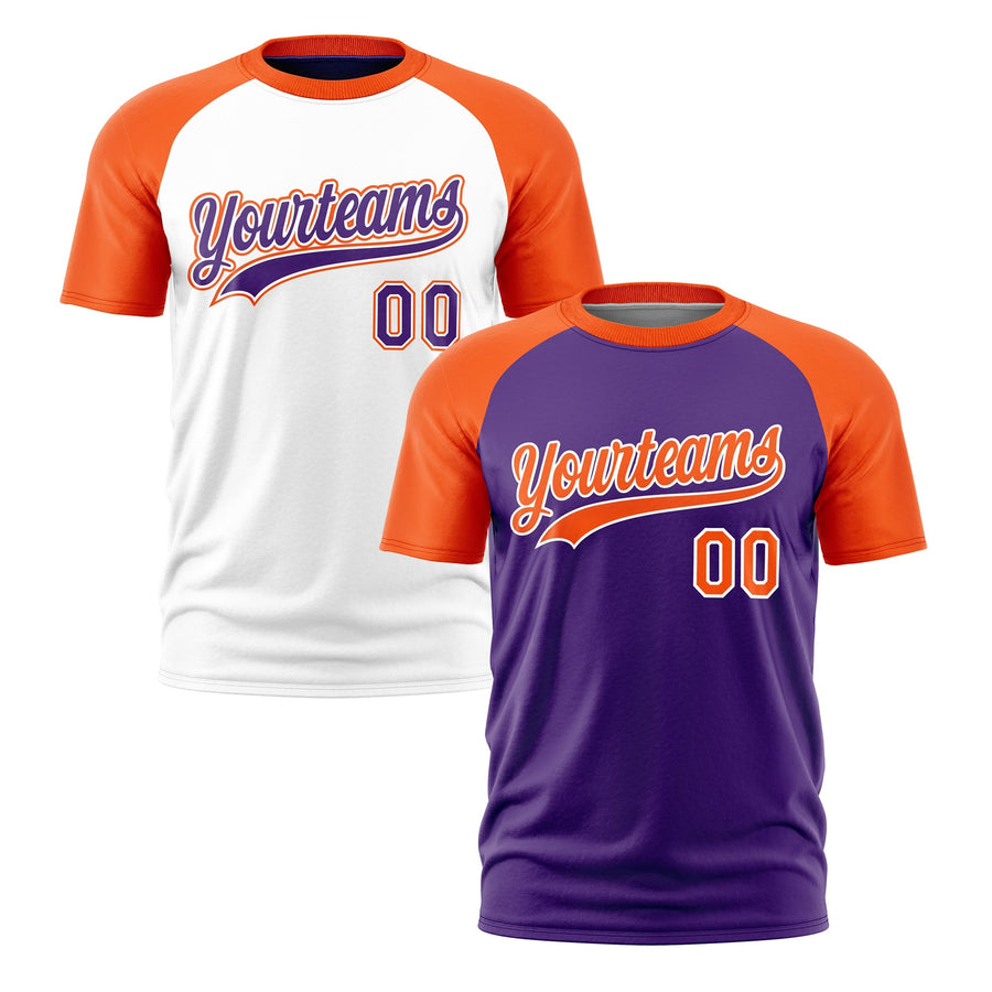 Custom Purple Orange White T-shirt Reversible Raglan Sleeves Moisture-Wicking | BuyFootballJersey