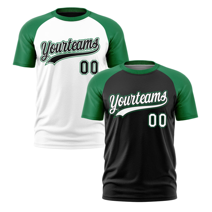 Custom Black Kelly Green White T-shirt Reversible Raglan Sleeves Moisture-Wicking | BuyFootballJersey