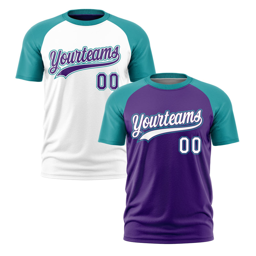 Custom Purple Teal White T-shirt Reversible Raglan Sleeves Quick Dry | BuyFootballJersey