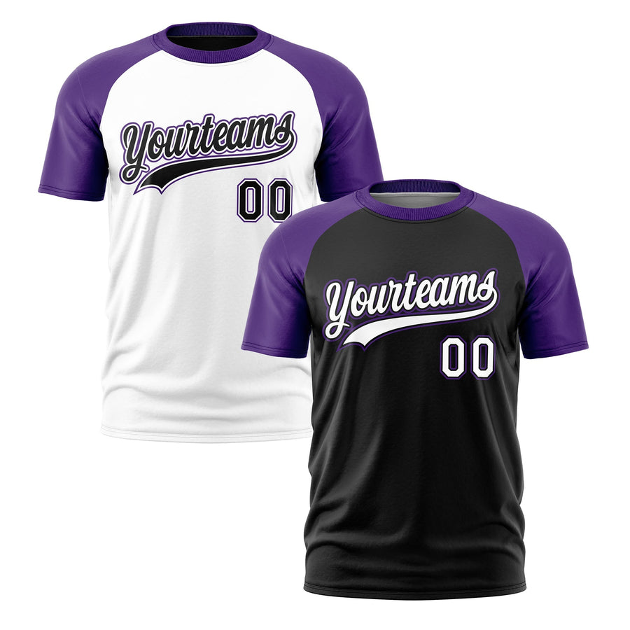 Custom Black Purple White T-shirt Reversible Raglan Sleeves Moisture-Wicking | BuyFootballJersey