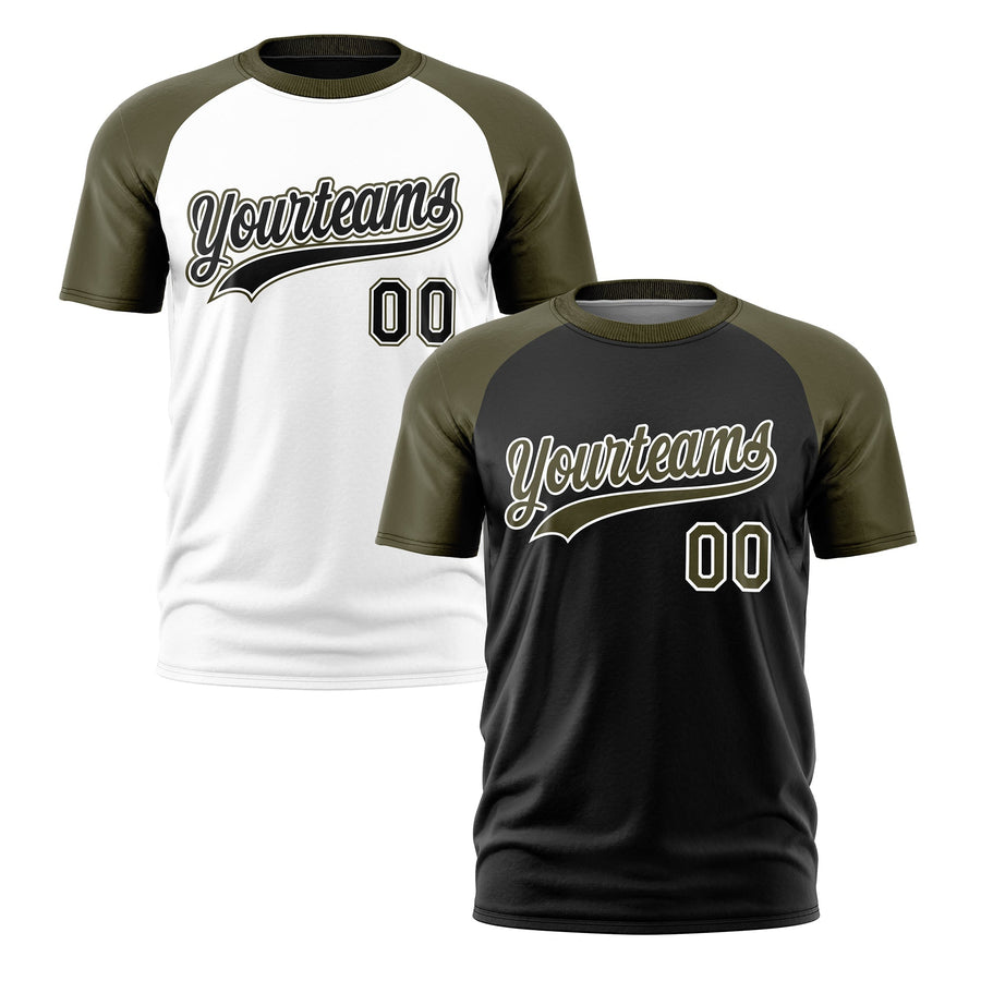Custom Black Olive White T-shirt Reversible Raglan Sleeves Quick Dry | BuyFootballJersey