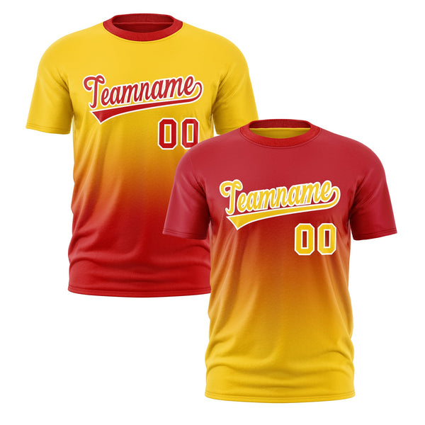 Custom T-shirt Red Gold Gradient Fashion Reversible Quick Dry | BuyFootballJersey