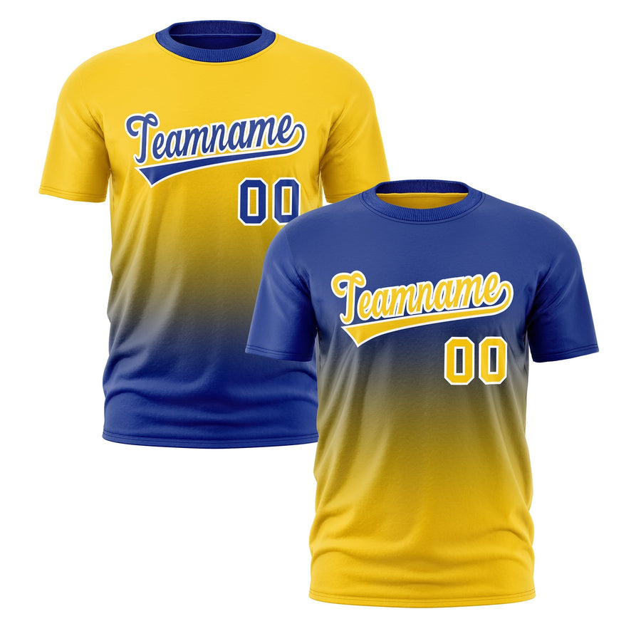 Custom T-shirt Gold Royal Blue Gradient Fashion Reversible Quick Dry | BuyFootballJersey