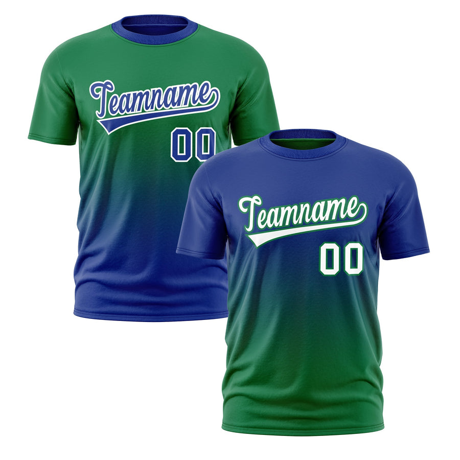 Custom T-shirt Kelly Green Royal Blue Gradient Fashion Reversible Lightweight | BuyFootballJersey