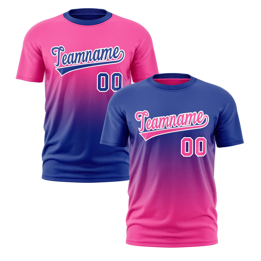 Custom T-shirt Pink Royal Blue Gradient Fashion Reversible Quick Dry | BuyFootballJersey