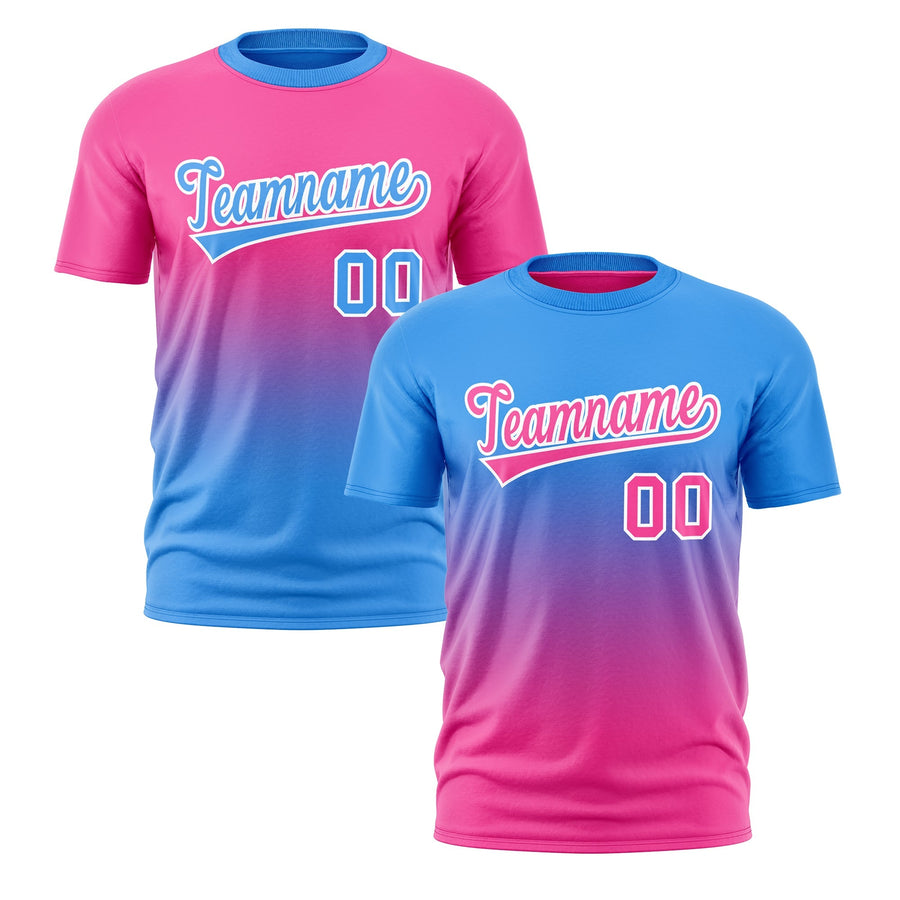 Custom T-shirt Powder Blue Pink Gradient Fashion Reversible Lightweight | BuyFootballJersey