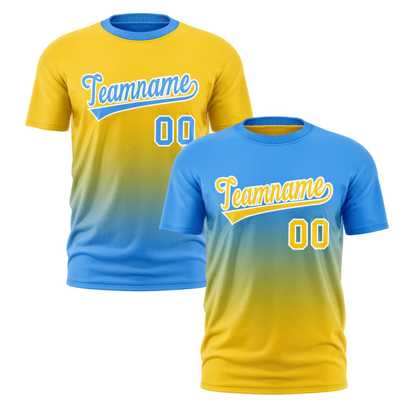 Custom T-shirt Powder Blue Gold Gradient Fashion Reversible Quick Dry | BuyFootballJersey