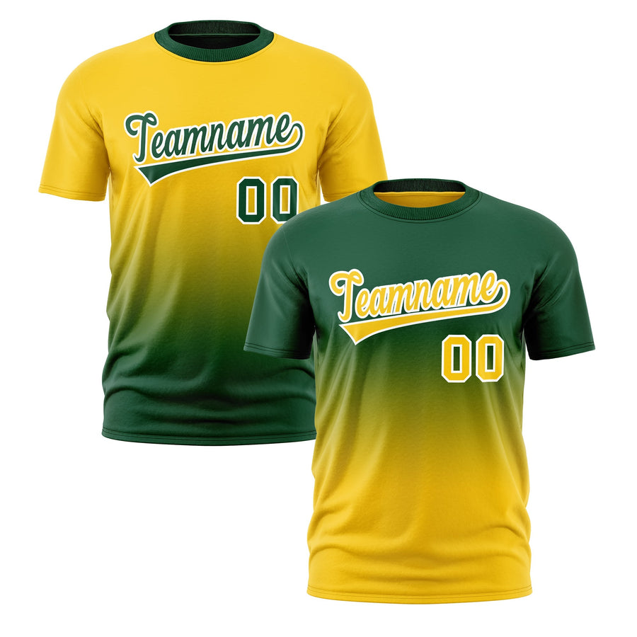 Custom T-shirt Dark Green Gold Gradient Fashion Reversible Quick Dry | BuyFootballJersey