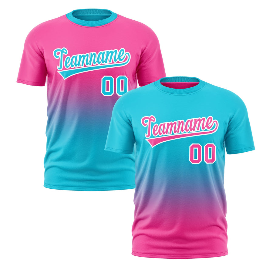 Custom T-shirt Sky Blue Pink Gradient Fashion Reversible Lightweight | BuyFootballJersey
