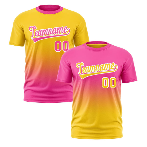 Custom T-shirt Pink Gold Gradient Fashion Reversible Quick Dry | BuyFootballJersey