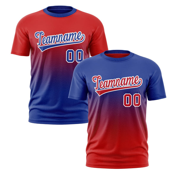 Custom T-shirt Red Royal Blue Gradient Fashion Reversible Lightweight | BuyFootballJersey
